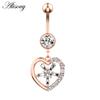 Alisouy 1pc Surgical Steel Crystal Zircon Flower Heart Leaf Bow-knot Dangle Button Navel Piercing Ring Belly Ring Body Jewelry