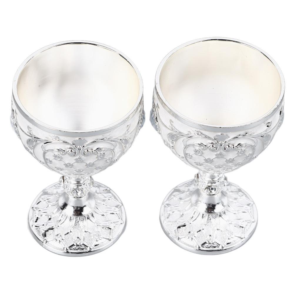 2PCS Small Metal Wine Cup 30ml Capacity Embossed Wine Glass Vintage Goblet Banquet Celebration