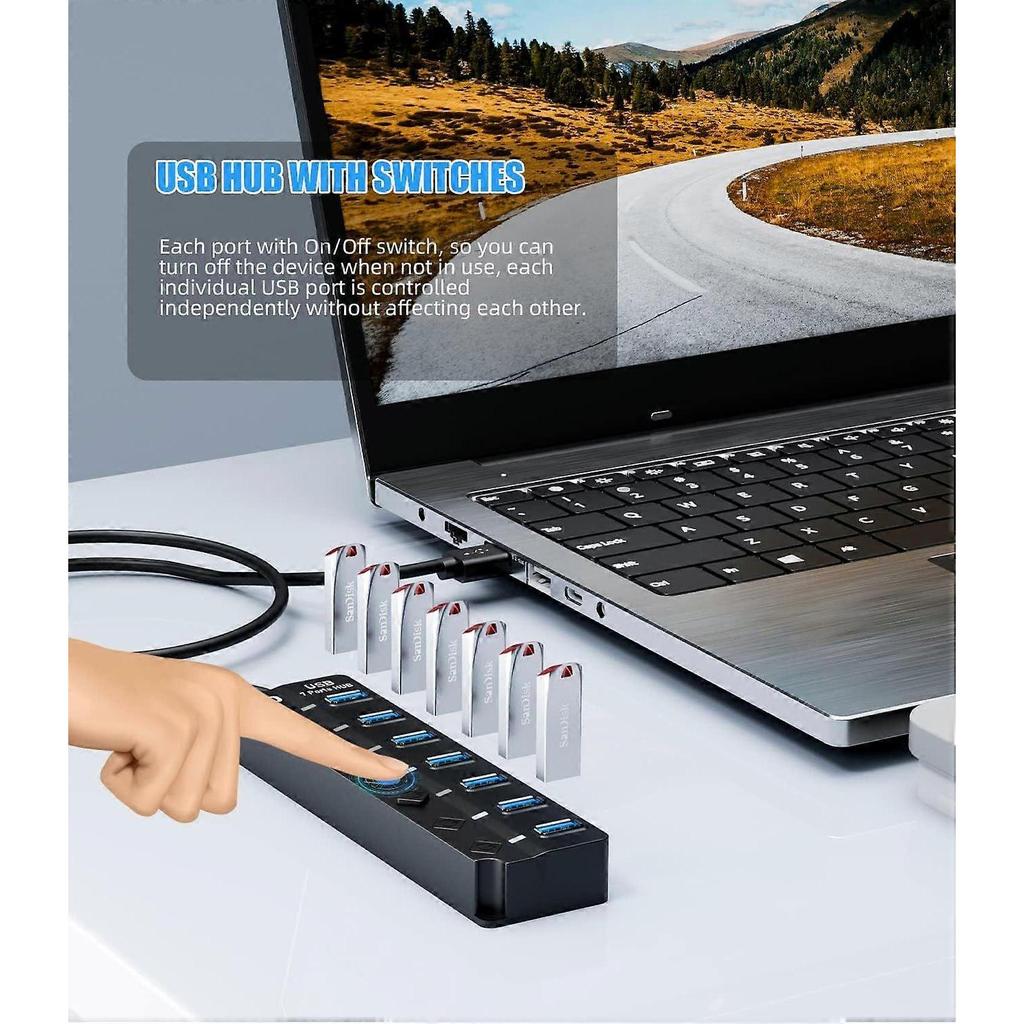 3.0 Hub, 7-Port Data Hub Splitter with 3ft Long Cable Extension for Laptop,PC