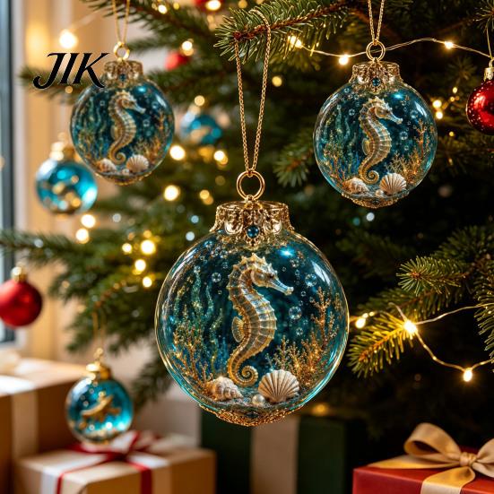 Creative Housewarming Gifts for Ocean Fans Themed Christmas Ball Ornaments, Light Up Clear Baubles with Jellyfish Turtle Octopus Unique Coastal