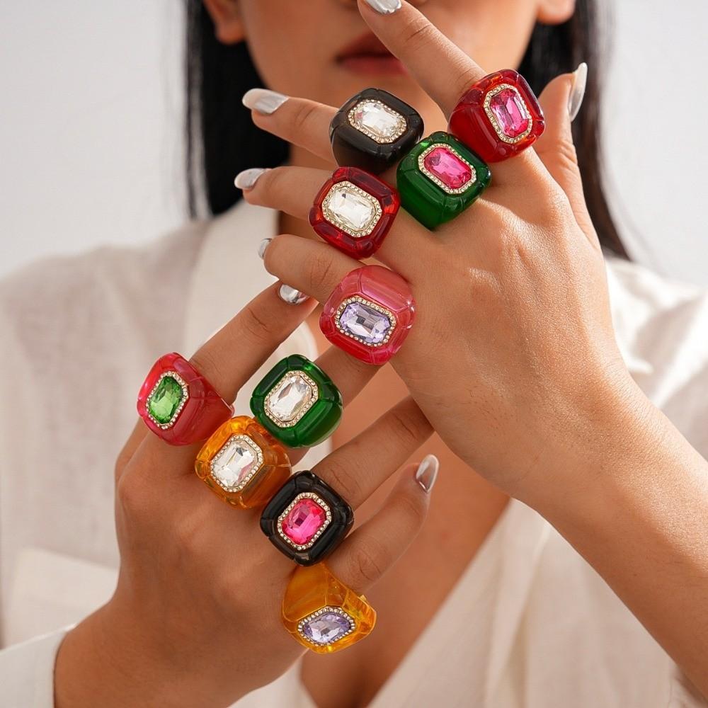 Candy Color Geometric Ring Y2K Classic Big Dome Plain Ring Hand Ornaments Acrylic Resin Ring  Party