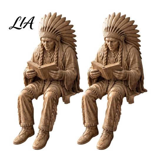 Unique Collector Figurines Native American Reader Shelf Sitter Figurine, Resin Sitting Reading Statue, Statue Bookshelf Edge Decor for Library
