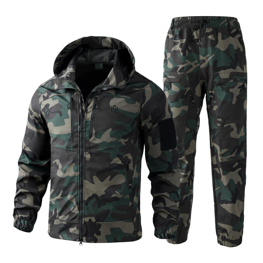 Men's Jacket Suit Men's Workwear Wear Resistant Camouflage Suit Hooded Training Suit Mountaineering Outdoor Suit