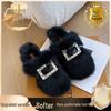 Autumn/Winter 2025 Women's Chunky Heel Furry Cotton Slippers - Mid-High Rabbit Fur Mule Shoes