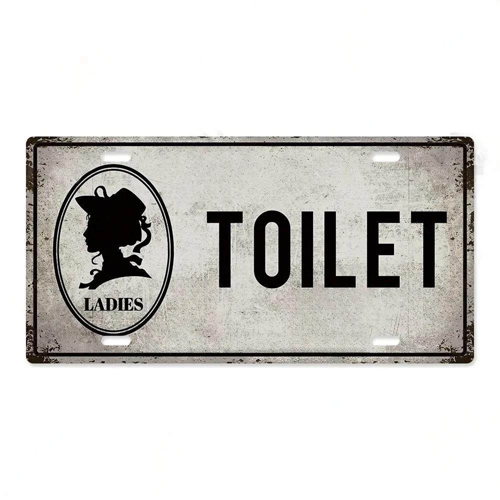 High Definition Metal Tin Sign Vintage Toilet Restroom License Plate Style Signs Set Retro Wall Art Decor for Home Bar Garage Ba