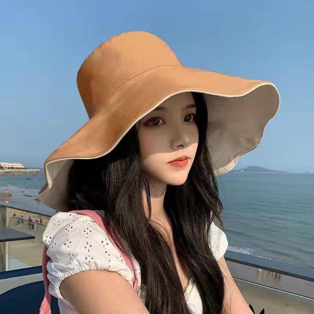 Double-Sided Bucket Hat Big Brim Fisherman Cap Spring Summer Beach Cap Women Men