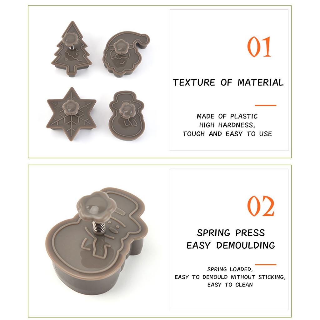 Рождественский резак для печенья Санта-Клауса, тиснение, пластиковый весенний резак для печенья, набор из 4 шт.