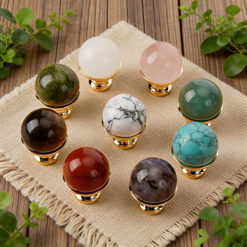 Light Luxury Modern Multi Material Natural Crystal Raw Stone Natural Stone Ball Kitchen Cabinet Handles for Household