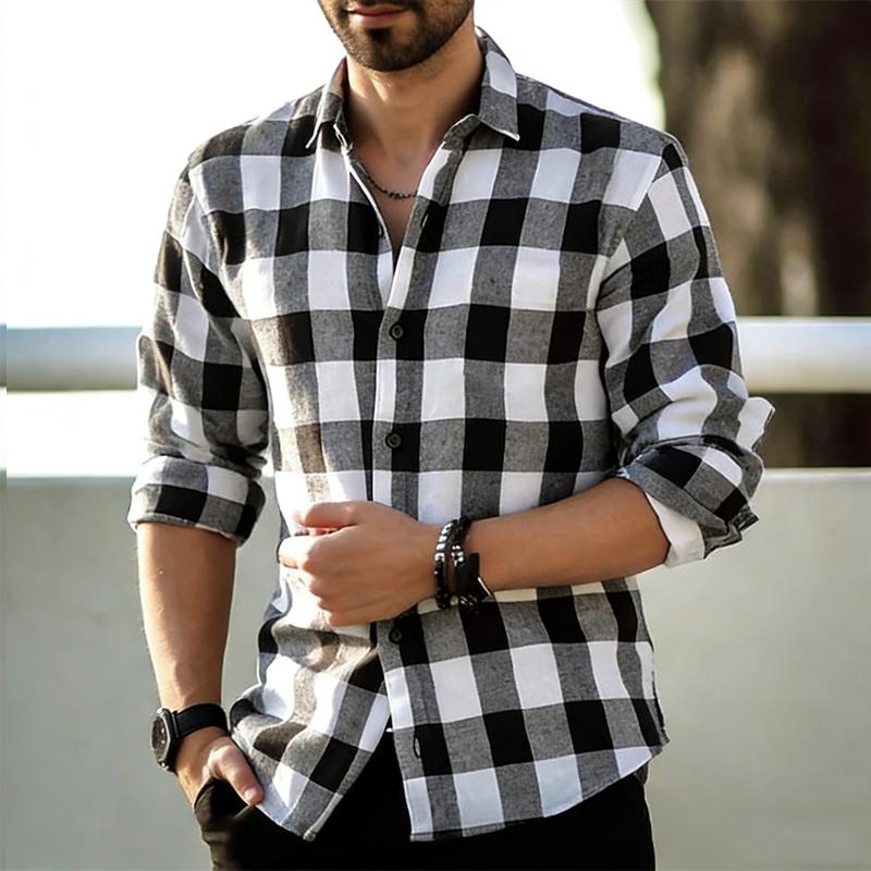 Breathable Comfort Long Sleeve Shirts For Men, Relax Fit Full Buffalo Check Grid Collared Tops