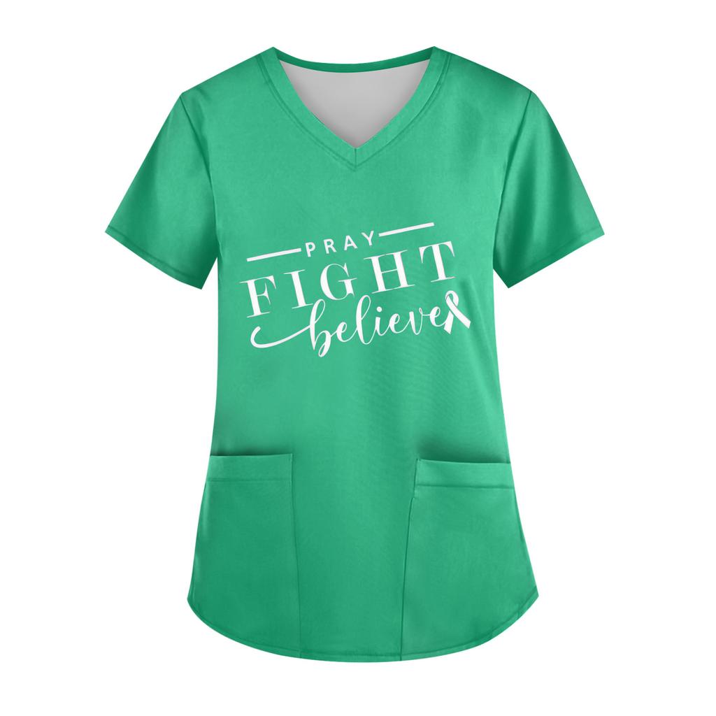 Женский топ с V-образным вырезом, короткими рукавами, карманом и боковым разрезом