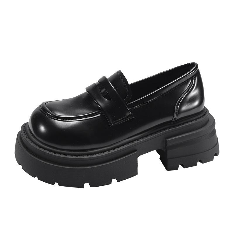 Черные универсальные туфли на платформе из натуральной кожи в британском стиле, женские, весна-осень 2025 года, французские мокасины с одной педалью
