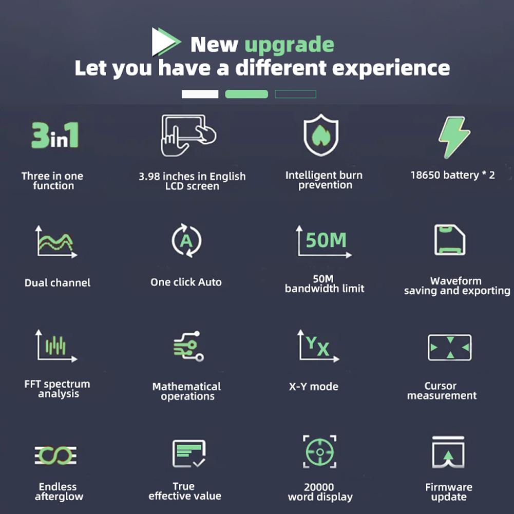 Источник сигнала осциллографа-мультиметра 3 в 1 с 3,98-дюймовым TFT-дисплеем, портативный осциллограф