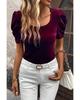 Azura Exchange Burgundy Short Puff Sleeve Velvet Top