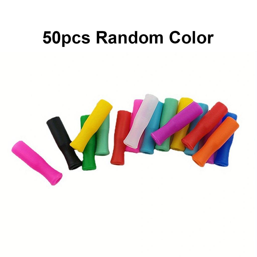 50pcs Reusable Straw Tips,Multi-Colored Covers for 6mm Wide Stainless Steel Straws