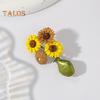 Women Brooch Sunflower Vase Shape Retro Enamel Anti-slip Polished Coat Collar Bag Scarf Hat Decoration Clothes Pin Party Banquet Clothing Jewelrys