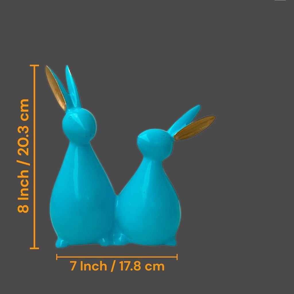 Пара кроликов/кроликов, украшение для домашнего декора гостиной - статуэтка для украшения офисного стола - декоративная фигурка из полирезины (20,3 см, цвет морской волны)
