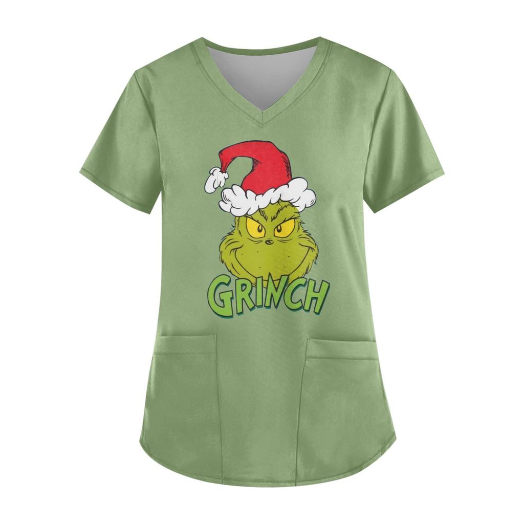 Плюс Размер Печатный Рабочий Униформа Топы Для Женщин Крест V-образный вырез Печати Короткий Рукав Забавные Футболки Рабочая Одежда Футболка С Карманами