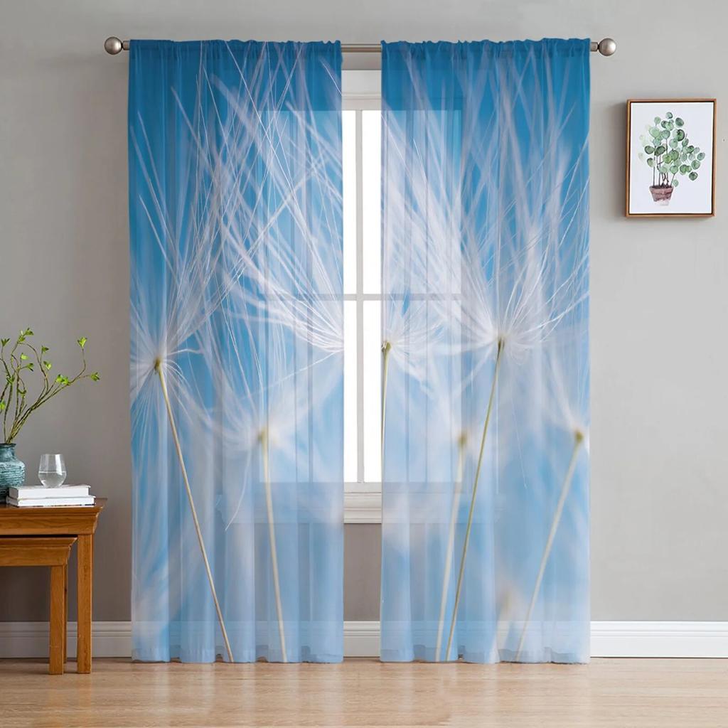 Dandelion Flowers Tulle Curtains for Living Room Drapes Window Sheer Modern Curtains for Bedroom Decor