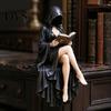 Фэнтезийный держатель для книг, Статуэтка готического читателя, Скелет в капюшоне, Фигурка из смолы, Сидящая статуэтка для книжной полки, Декор стола, Домашняя библиотека, Кабинет, Темный