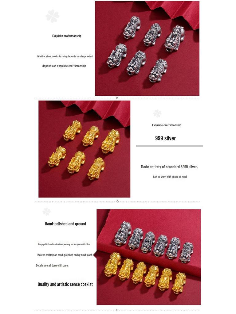 Браслет-аксессуар из стерлингового серебра 999 пробы Пи Сю, привлекающий богатство, 3D слиток