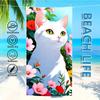 Towel Textile Flowers Bathrobe Beach Cat Surrounded Quick-Drying Adorable Lightweight Portable White Camping Swim Pool Travel