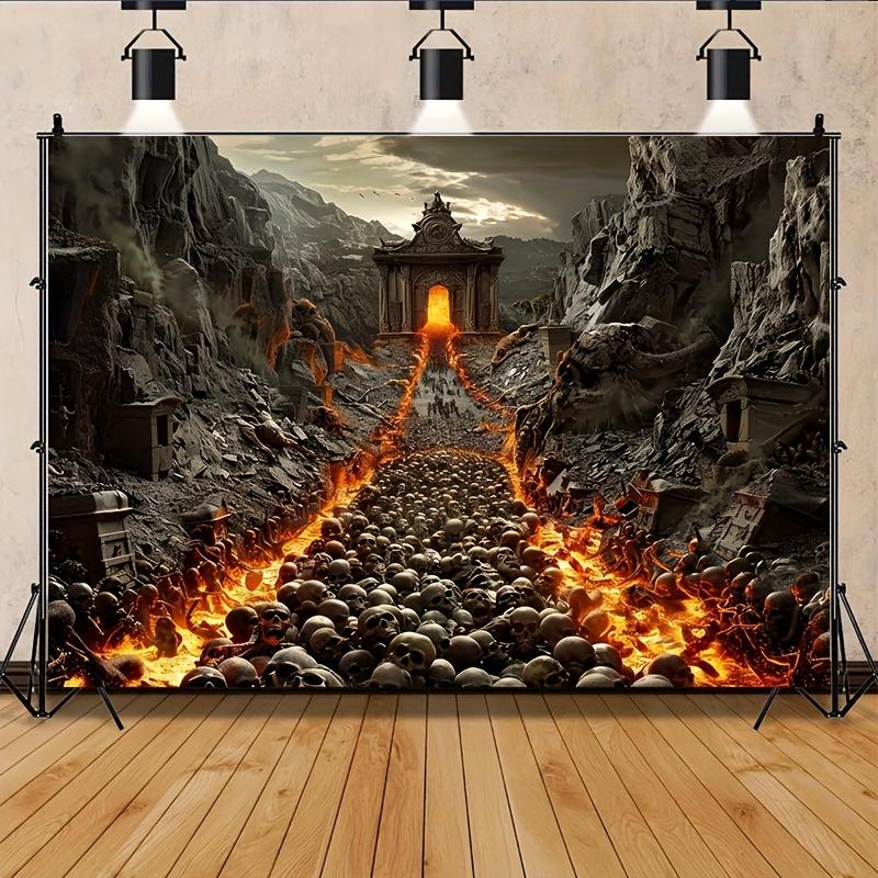 Volcano and skeleton backgrounds, Halloween and Day of the Dead themed decorations, polyester photo backgrounds for parties
