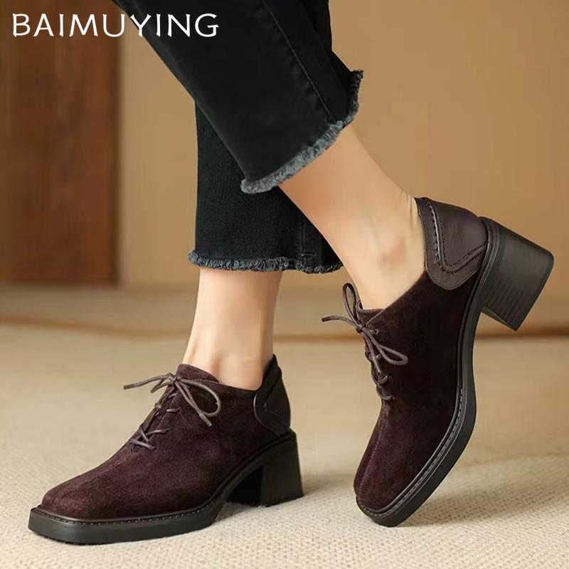 Замшевые женские ботильоны с квадратным носком и высоким каблуком, сэлеантные туфли на шнуровке, массивная зимняя обувь 2025 года, новые брендовые туфли-лодочки Botas Mujer