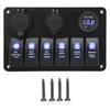 12V 24V 6 Gang Rocker Switch Panel with Voltmeter Dual USB Port Blue Backlight Waterproof for