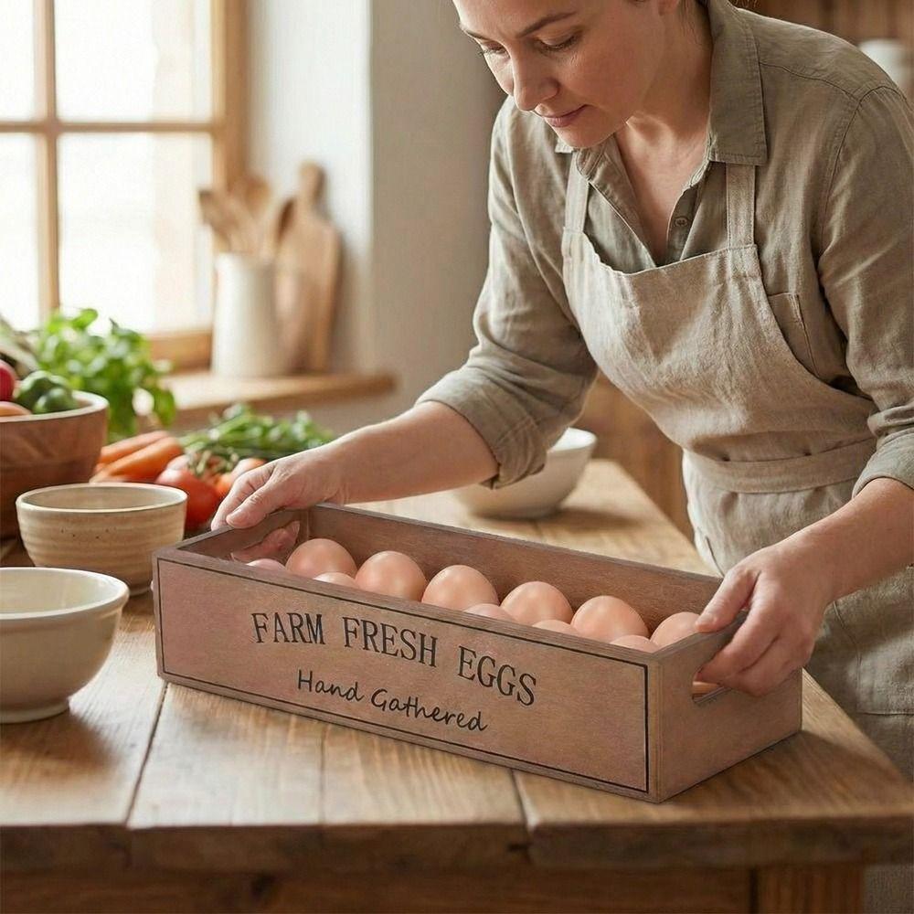 Open-Top Lid Wood Egg Case Large Capacity Egg Display Crates  Kitchen Organizer