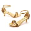 Light Mouth One-length Strap Golden Rhinestone Mid-high Heel Sandals Thin Heels Open Toe Strap One-length Strap Banquet Dance Shoes