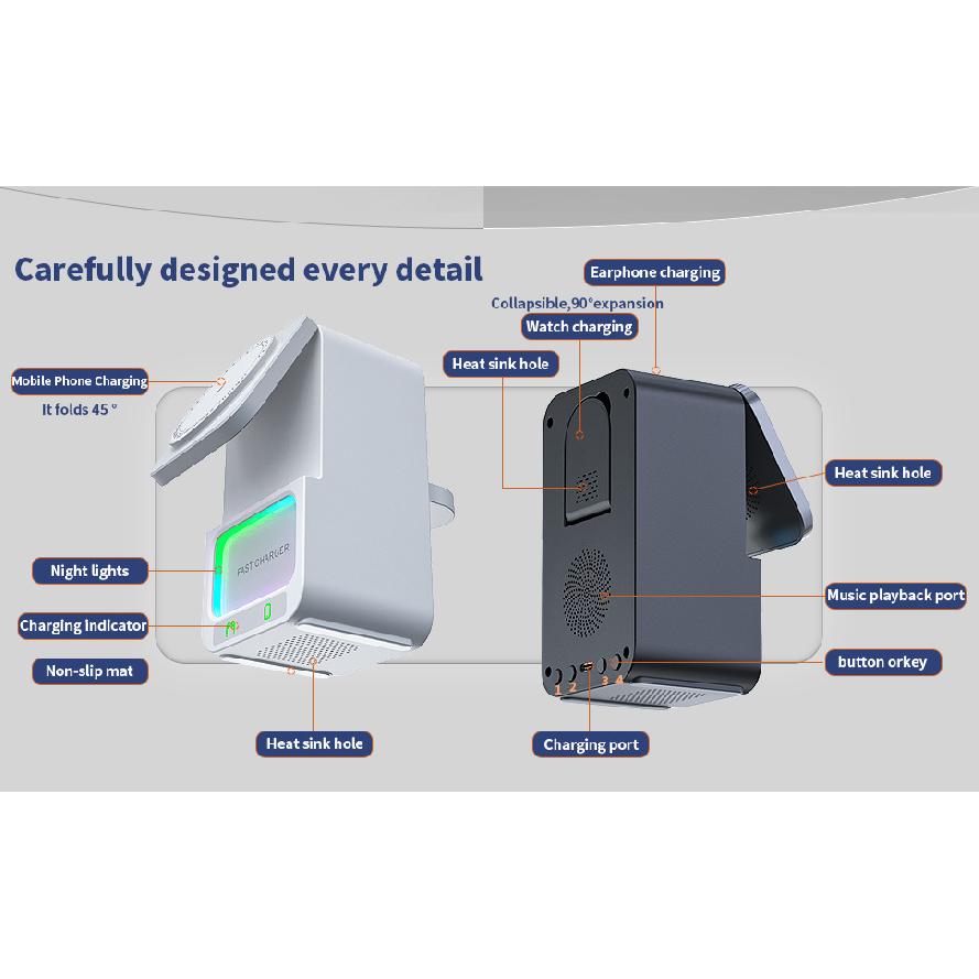 Bluetooth Speaker 5-in-1 Wireless Charger 2024 New Multifunctional Wireless Charger Compatible with Apple 16/15/14