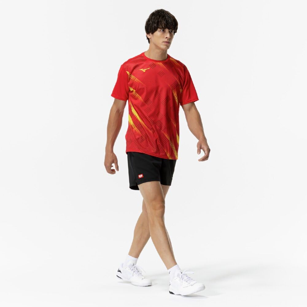 Mizuno Настольный теннис Игра Короткая футболка JTTA Китайский красный, Рукав, Сертифицированный, Влагоотводящий, Быстросохнущий, Унисекс, 82JAC103,