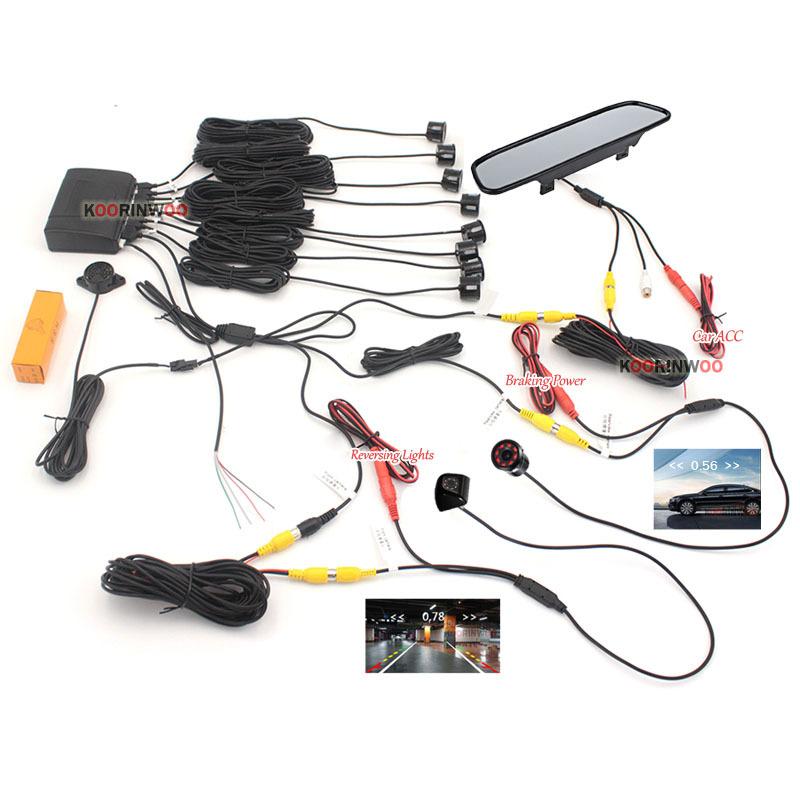 OOWLIVEE Parktronic HD 5" Mirror Monitor Car Parking Sensors 8 Parking System Video Camera Rear Dynamic Trajectory Front Camera