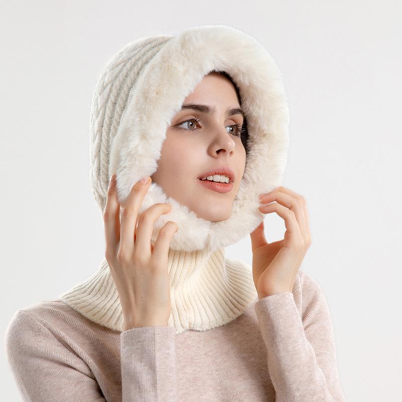 Женская осенне-зимняя холодостойкая плюшевая утолщенная шея, цельная теплая защитная крышка для ушей, вязаная шапка