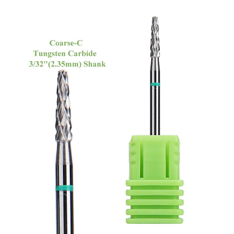 1 шт., конусное сверло для ногтей из карбида вольфрама 3/32 дюйма, вращающиеся фрезы для маникюра, аксессуары для электродрелей, инструмент для фрезерования ногтей