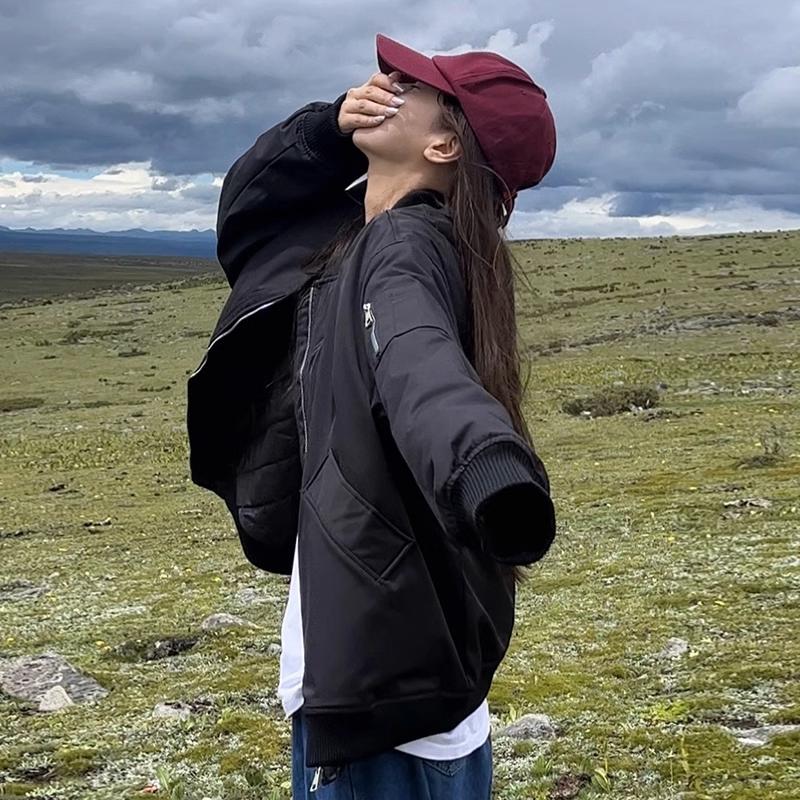 Women's Winter Baseball Jacket with Cotton Padding and Oversize Fit