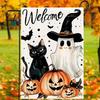 1pc Orenge Halloween Garden Flag Cute Ghost Cat Boo Print Suitable for Halloween Yard Outside Decoration No Flag Pole 12X18 Inch