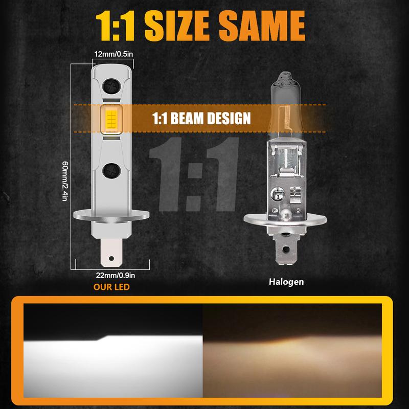 IVOTOW 2 Pack H1 LED Bulbs Canbus Error-Free Mini Fanless Car Headlight Replacement 12V/24V CSP 3000K Yellow/4300K Warm White/60