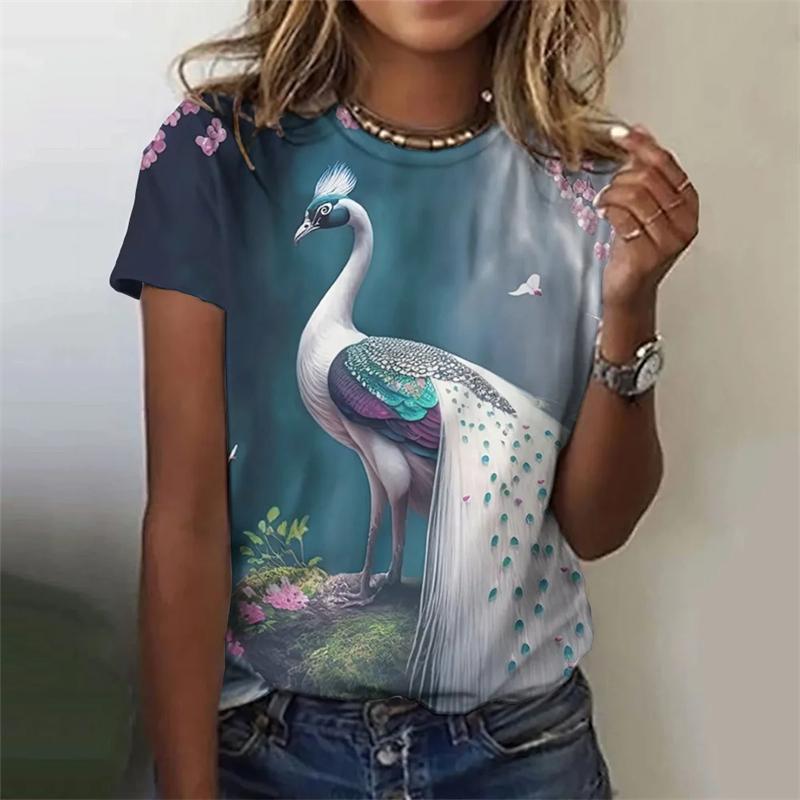 Fashion Retro Peacock Feather 3d Print T Shirts For Woman Harajuku Personality Short Sleeve Tshirt Female Colorful O-neck Tops