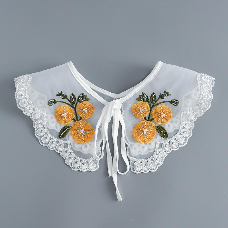 Korean Summer Floral Embroider Fake Collar Neck Guard Scarf Female Shoulder Wraps Cape Removable Shirt Detachable Collar