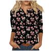 3/4 Sleeve Shirts For Women Cute Flowers Print Graphic Tees Blouses Casual Plus Size Basic Tops Pullover