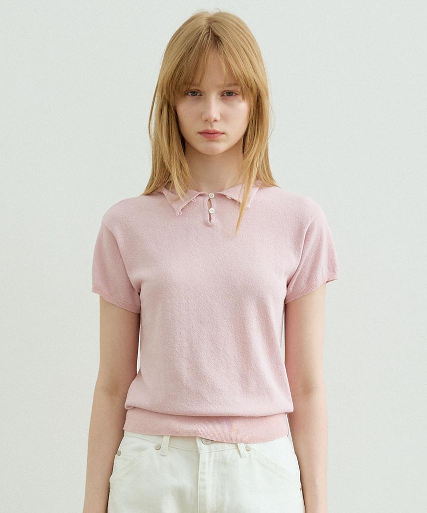 ARTID Linen Half-Neck Short-Sleeve Knit_Pink