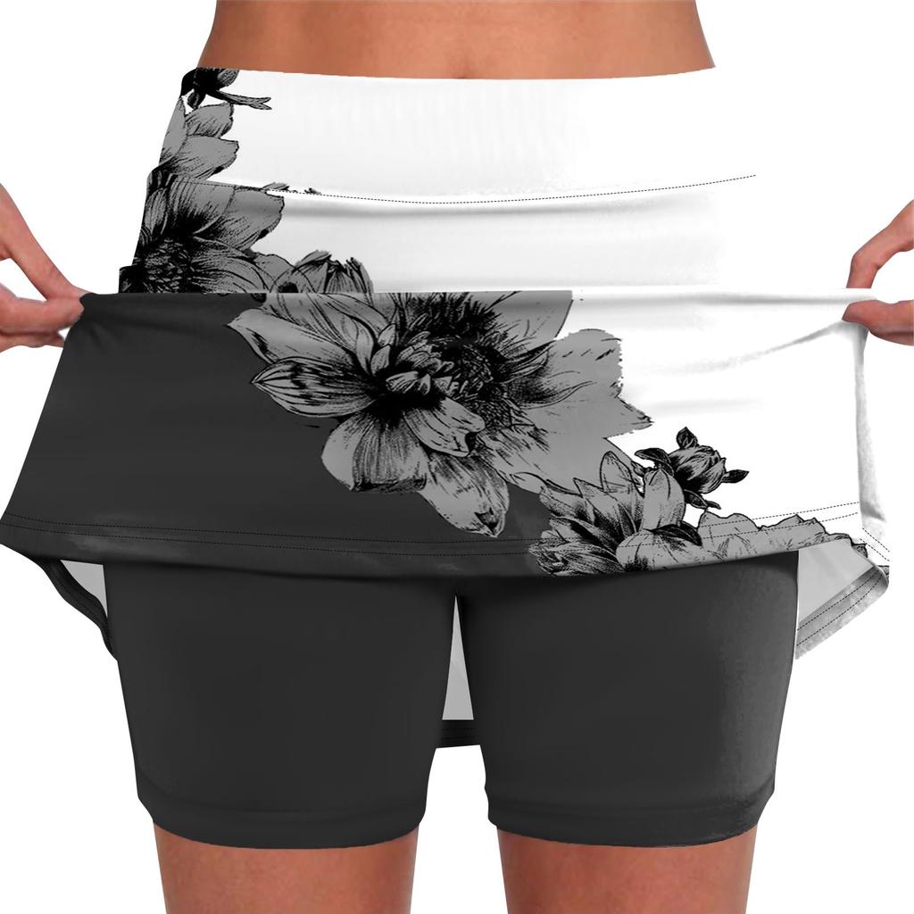 Women's Stretch Yoga Pants Vintage Floral Print Sports Shorts Lightweight High Waisted Skirt