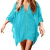 Beach Cover Up V-Neck Half Sleeve Splicing Design Bikini Swimsuit Cover Up Solid Color Beachwear Summer Accessories