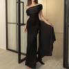 Lady Evening Dress Slant Neck Off Shoulder Sleeveless Pleated Lace-up Sash Decor Irregular