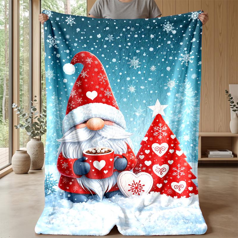Christmas Gnome and Deer blanket Personalized Name Flannel Blanket Soft Cozy Plush Throw for Sofa Bed Lightweight Home Decor