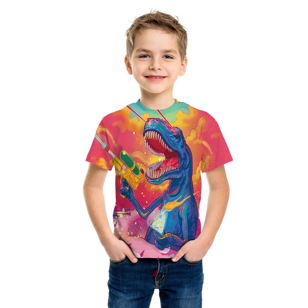 Cool Powerful Dinosaur Colorful 3d Print T Shirt for Kids Boys Casual Short Sleeve T-Shirt for Summer Children's Clothing Tops
