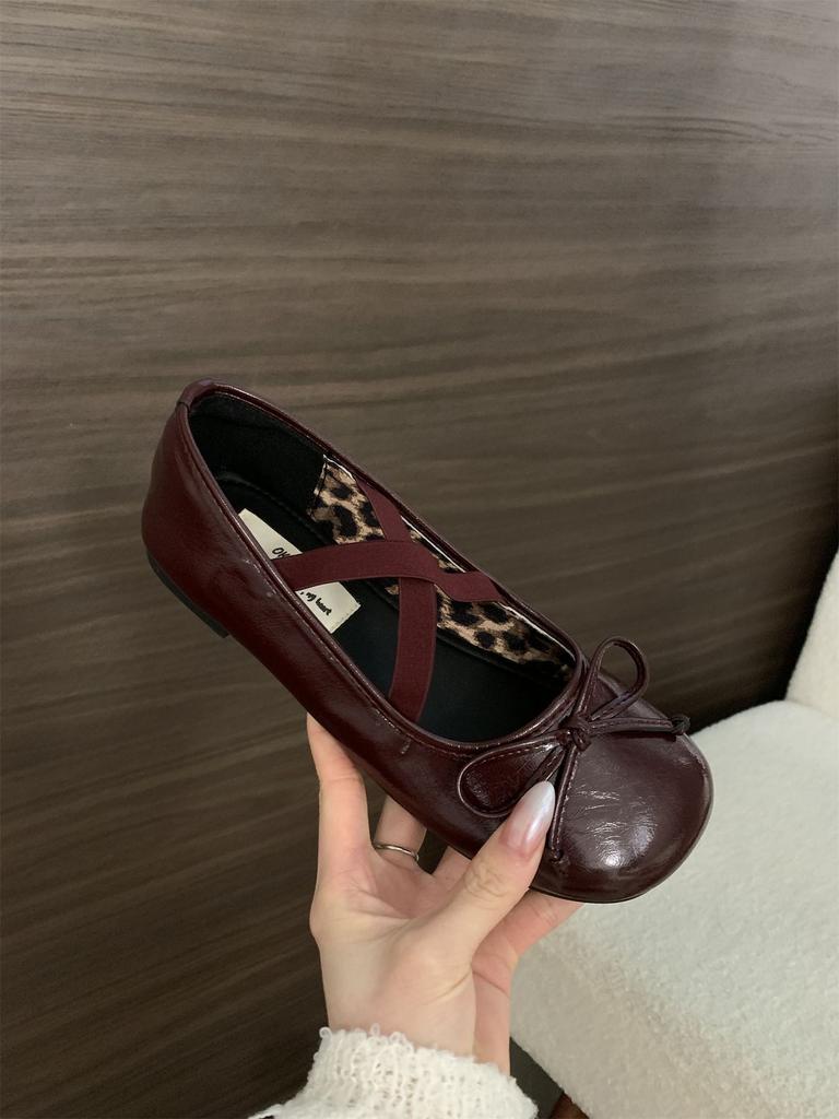 IPPEUM Burgundy Ballet Flats Shoes Women Buckle Round Toe Mary Jane Shoes Ballerinas Zapatos Mujer