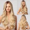 Long Wavy Ombre Brown Blonde Synthetic Wigs for Women Daily Cosplay Hair Wig