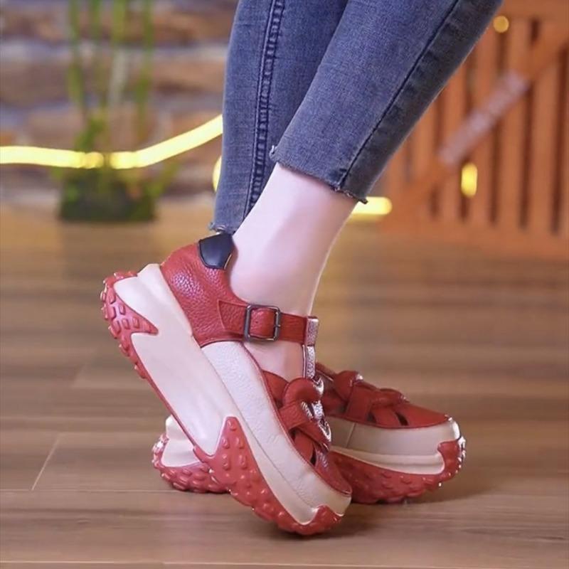 Туфли с толстой подошвой и антизапахом для пап, дышащая повседневная обувь, новые универсальные сандалии с вырезами для женщин